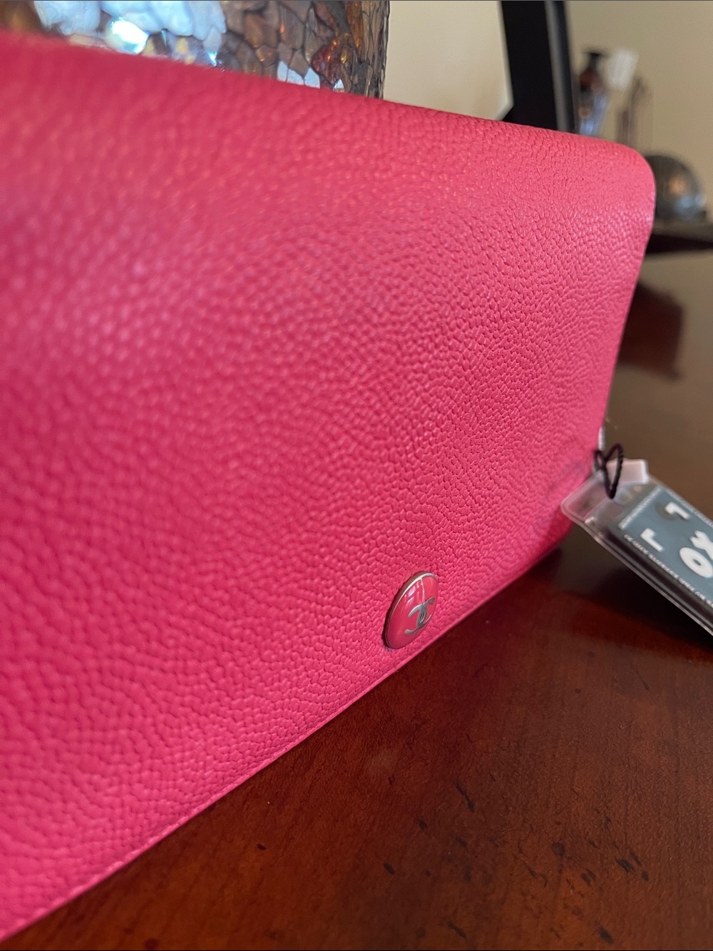 EUC CHANEL COCO BUTTON (CC) LONG BIFOLD WALLET GRAINED CALFSKIN PINK LEATHER - Picture 4 of 17